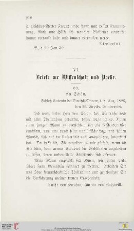 VI. Briefe zur Wissenschaft und Poesie