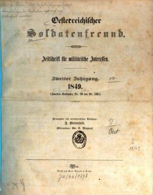 Oesterreichischer Soldatenfreund : Zeitschrift für militärische Interessen. 2. 1849