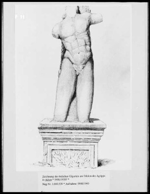 Zeichnung des östlichen Giganten am Odeion des Agrippa in Athen