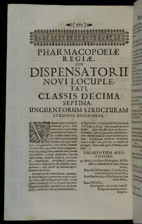 Classis Decima Septima. Unguentorum Structuram Studiose Describens.