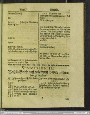 Summarium III. Wechsel-Briefe auff gestempelt Papier geschrieben zu werden