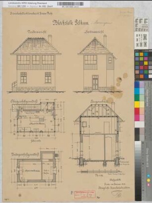 Blockstelle Pelkum: Grundrisse, Ansichten, Schnitt, M. 1:50 Hgs, Sknr.: 2, Fanr.: 8, Bunr.: 1