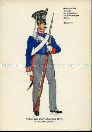 Uniformdarstellung, Infanterist des Garde-Regiments, Königreich Hannover, 1840.