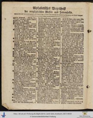 Alphabetisches Verzeichniß der vorzüglichen Messen und Jahrmärkte.