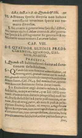 Cap. VIII. De Quatuor Ultimis Praedicamentis, Quando, Ubi, Situ, Habitu.