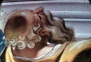 Opferaltar mit eucharistischer Hostie, flankiert von den Personifikationen der Kirche und des Glaubens
