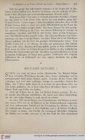 Neue Folge 33 = Jahrgang 57: Richard Schöne †