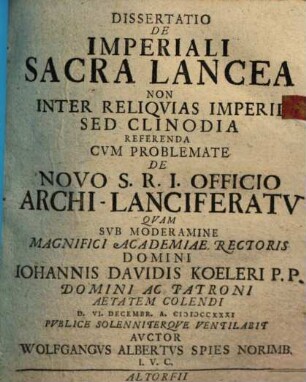 Ioh. Friderici Ivgler A.M. De Litteris Credentialibvs Legatorvm : Dissertatio Historica = von Creditiven der Gesandten