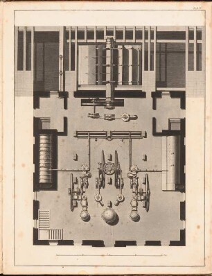 Wasserförderungs-Maschine: Querschnitt (aus: Beiträge zur Maschinen-Baukunde, H.1, hrsg.v. Rothe, 1827)