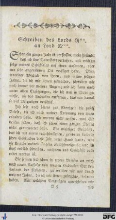 Schreiben des Lords R** an Lord M**.