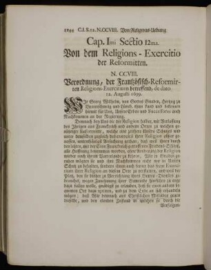 Sectio 12ma. Von dem Religions-Exercitio der Reformirten.