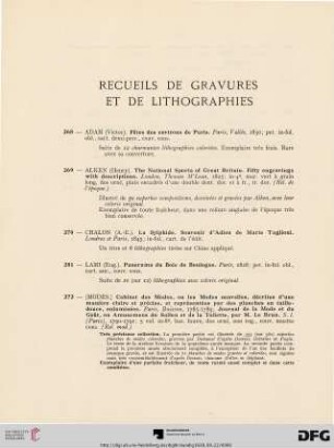 Recueils de Gravures et de Lithographies (Nr. 268-276)