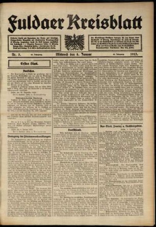 Erste Ausgabe vom Mittwoch, den 08. Januar 1913.