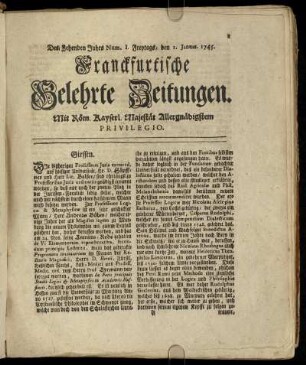 Num. I. Freytags, den 1. Januar. 1745 - Num. X. Dienstags, den 2. Februar. 1745