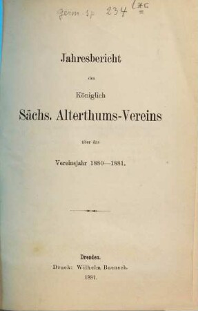 Jahresbericht des Sächsischen Altertumsvereins. 56. 1880/81