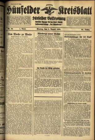 Erste Ausgabe vom Montag, den 08. August 1938.