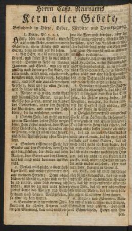 Herrn Casp. Neumanns Kern aller Gebete, Bestehend in Bitte, Gebet, Fürbitte und Dancksagung.