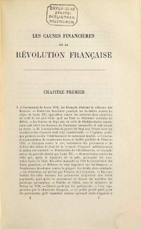 Les causes financières de la Révolution française, 1