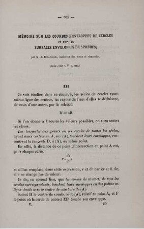 Mémoire sur les courbes enveloppes de cerlcles et sur les surfaces enveloppes de sphères.