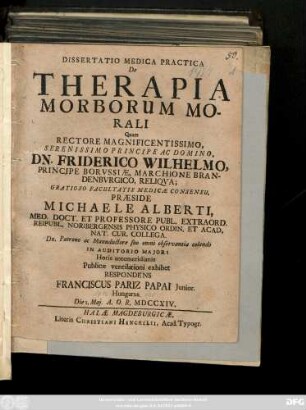 Dissertatio Medica Practica De Therapia Morborum Morali