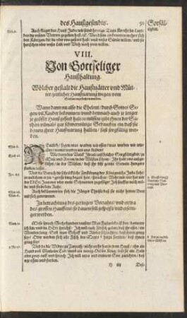 VIII. Von Gottseliger Haußhaltung.