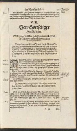 VIII. Von Gottseliger Haußhaltung.
