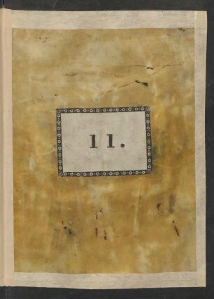 ehem. Einbanddecke (?) mit altem Signaturschild, eingebunden