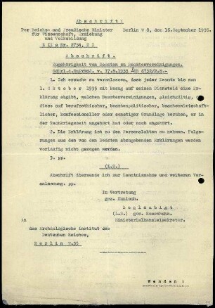 T. Wiegand an G. Karo