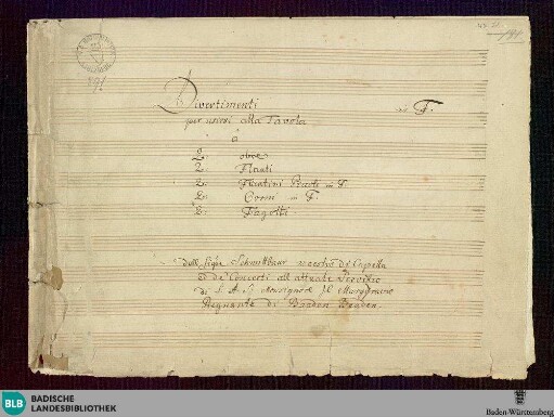 Divertimentos - Mus. Hs. 891 : woodwinds, brasses; F