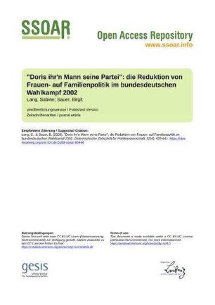 "Doris ihr'n Mann seine Partei": die Reduktion von Frauen- auf Familienpolitik im bundesdeutschen Wahlkampf 2002