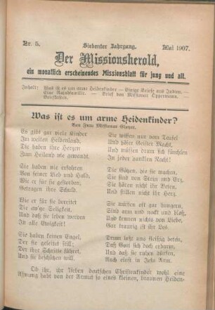 Nr. 5. Siebenter Jahrgang. Mai 1907.