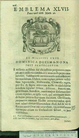 Emblema XLVII. Pauci verò electi. Matt.22. Ex Millibvs Vnvs. Dominica Decima-Nona Post Pentecosten.