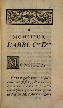 Mémoires pour servir à l'histoire de la vie et des ouvrages de M. l'abbé Lenglet du Fresnoy