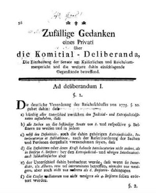 Zufällige Gedanken eines Privati über die Komitial-Deliberanda, Die Eintheilung der Senate am Kaiserlichen und Reichskammergericht und die weitere dahin einschlagende Gegenstände betreffend
