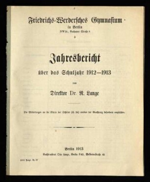1912/13: Jahresbericht ... - 1912/13