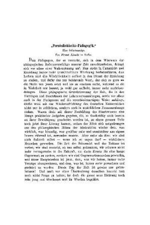 Persönlichkeits-Pädagogik : eine Selbstanzeige