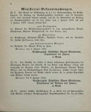 4. Ministerial-Bekanntmachung, Wechsel in dem Mitgleiderbestande der Stiftungsverwaltung der Hülfskasse für Frankenheim betreffend