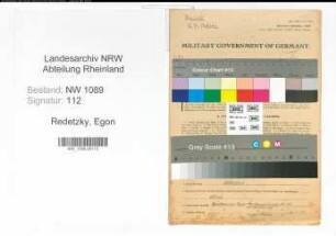 Entnazifizierung Egon Redetzky , geb. 05.10.1904 (Polizeiinspektor)