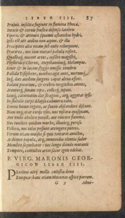 P. Virg. Maronis Georgicon Liber IIII.