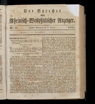 Der Sprecher oder Rheinisch-Westfälischer Anzeiger. 1832-1842