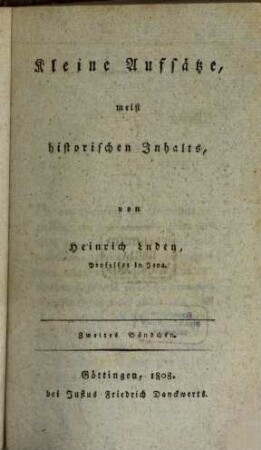 Kleine Aufsätze meist historischen Inhalts. 2. Sir William Temple: Biographie. - 1808