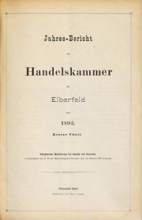 Jahresbericht der Handelskammer zu Elberfeld. 1895 (1896)