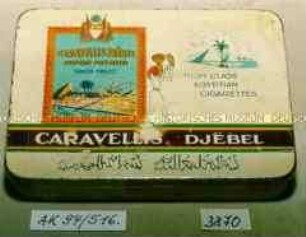 Blechdose für 20 Stück "CARAVELLIS FRERES EGYPTIAN CIGARETTES TURKISH TOBACCO HIGH CLASS EGYPTIAN CIGRETTES CARAVELLIS DJÉBEL"