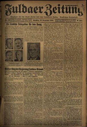 Erste Ausgabe vom Sonntag, den 29. Dezember 1929.
