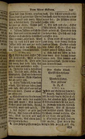 Der fünfte Theil. Christlichen-Lebens- und Wandels-Lieder.