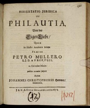 Dissertatio Iuridica De Philautia