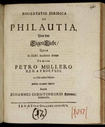 Dissertatio Iuridica De Philautia