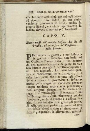 Capo V. Blocco messo all armata Sassone dal Re di Prussia, ed irruzione de Prussiani nella Boemia.
