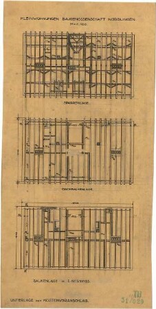Fischer, Theodor; Nördlingen; Wohnhäuser Baugenossenschaft - Balkenlage im 1. Geschoss (Grundrisse)