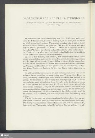 Gedächtnisrede Auf Franz Studniczka